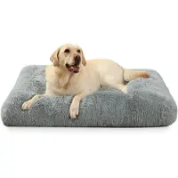 Merkloos Hundedecke Waschbares Plüsch-Hundebett, 90 x 60 cm, Hundematte mit rutschfester Unterseite für große und mittelgroße Hunde, Grau