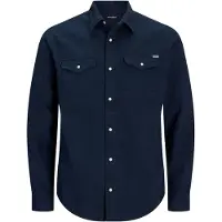 Jack & Jones Langarmhemd "JJESHERIDAN SHIRT L/S NOOS", Herren, Gr. M, N-Gr, blau (navy), Web, Obermaterial: 100% Baumwolle, slim fit, Hemden Langarmhemd, mit angesetzter Brusttasche