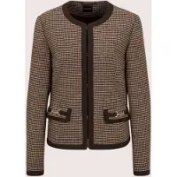 MADELEINE Jackenblazer "Blazer Kragenloser Pepita-Blazer", Damen, Gr. 44, espresso, beige, multicolor, Modern, regular fit, Rundhals, Blazer Jackenblazer