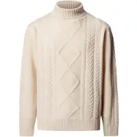 Hackett London für Herren. HM7000289 Rollkragenpullover mit Argyle-Muster in Gebrochenem Weiß (M), Lässig, Wolle, Klassisch