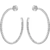 BOSS Paar Creolen "KASSY DIVINE", silber (edelstahlfarben, kristallweiß, kristallweiß), Ohrringe, Damen, 50mm, Edelstahl, Paar Creolen, mit Glasstein