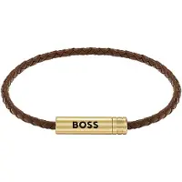 BOSS Lederarmband "ARES AIR", braun (gelbgoldfarben, braun), Armbänder, Herren, 19cm, Edelstahl Leder, Edelstahl, Leder, Lederarmband, Emaille