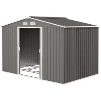 Aosom Gerätehaus Geräteschuppen Gartenhaus Grau 277 x 195 x 192 cm