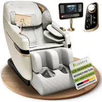 Juskys Massagesessel Naxos, elektronisch, Bluetooth & Heizung – Weiß / Hellgrau