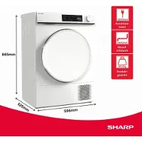 Sharp KD-NHA7S6PWE-DE Wärmepumpentrockner 7 kg, Energieeffizienzklasse E, BubbleDrum, LED-Trommelbeleuchtung, 15 Trockenprogramme, Frontlader, Weiß