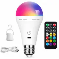 Axvcuxio E27 LED-RGB Glühbirne mit Fernbedienung, 2600mAh-Akku, USB-wiederaufladbar, dimmbar, Timer, 3 Farbtemperaturen, kabellos,mit Haken,Ambientebeleuchtung