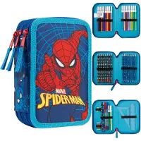 Hasbro Marvel Federmäppchen Kinder Federtasche Junge Gefüllt Schulmäppchen Fächer Pencil Case Federmäppchen Jungen Schulmäppchen Federpenal Etui Spiderman Avengers Einschulung Junge (Spiderman Triple Zip)