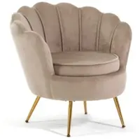 RATTATAN Samtstuhl für den Innenbereich in Muschelform, raffiniertes Design, mit Metallfüßen, ideal für Schlafzimmer oder Wohnzimmer – Perla – Beige/Gold