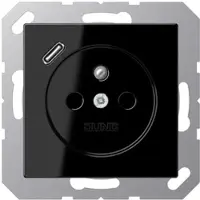 JUNG A1520F-18CSW Steckdose, französisch/belgisches System, 16 A 250 V ~, mit USB-Ladegerät, 1 x Typ C, Safety Plus, Serie A, schwarz A1520F18CSW A