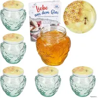 MamboCat 6er Set Frutta Vaso Honigglas 580ml mit Honig Deckel TO82 Rezeptheft Einmachglas