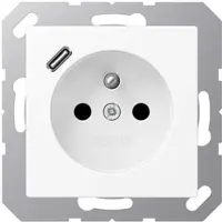 JUNG A1520F-18CWWM Steckdose, französisch/belgisches System, 16 A 250 V ~, mit USB-Ladegerät, 1 x Typ C, Safety Plus, Serie A, schneeweiß matt