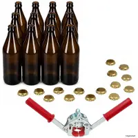 MamboCat 12er Bierflaschen Braun 0,5L 15 Kronkorken Gold mit Verschließer Abfüllflaschen