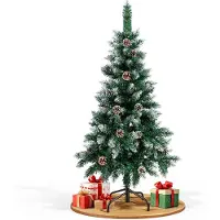 Peviasot 120cm Künstlicher Weihnachtsbaum mit 180 Spitzen PVC, Tannenbaum mit Ständer, Christbaum Kunstbaum mit Tannenzapfen und Schnee Grün