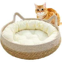Markenlos Katzenbetten für Wohnungskatzen: gewebtes Katzenkörbchenbett 16 x 6 Zoll mit weichem Kissen, kratzfestes Kätzchenbett und gemütlicher runder Weidenkorb, Pool