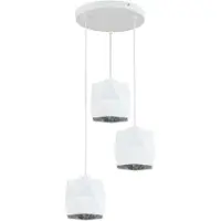 Licht-Erlebnisse Pendelleuchte Stoff Metall in Weiß Silber 3-flammig E27 Modern Hängelampe Esstisch Wohnzimmer