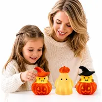 Slyrun 3er Set Halloween Geisterlaternen, leuchtende Geist- und Kürbislichter als Nachtlicht, Halloween Deko für Kinderzimmer, Tisch und Party
