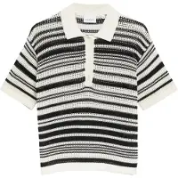 Comma Damen Strickpullover – Relaxed Fit, Ajourstrick, gestreift, Polokragen