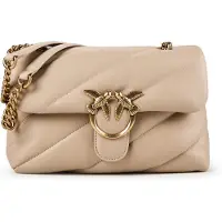 Pinko Leder Umhängetasche Schultertasche Love Puff Classic CL Sheep Nappa Beige - Smoke Grey - Antique Gold
