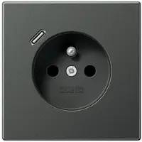 JUNG AL1520F-18CAN Steckdose, französisch/belgisches System, 16 A 250 V ~, mit USB-Ladegerät, 1 x Typ C, Safety Plus, Serie LS, anthrazit