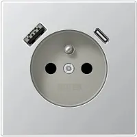 JUNG AL1520F-15CA Steckdose, französisch/belgisches System, 16 A 250 V ~, mit USB-Ladegerät, 1 x Typ A + 1 x Typ C, Safety Plus, Serie LS