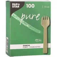 Papstar Holz-Gabeln "pure" 10 cm, umweltfreundlich und stabil | Faltschachtel (100 Stück)