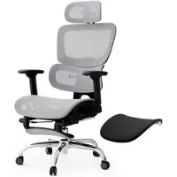 Merkloos Bürostuhl Ergonomischer Bürostuhl mit Fußstütze und abnehmbarem Kissen, höhenverstellbarer Vollnetzstuhl mit 135° Rückenlehne, Kopfstütze und Armlehne
