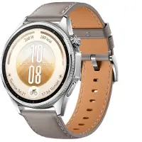 Huawei WATCH GT 7 46 mm, graues Gehäuse aus Edelstahl, graues Lederverbund-Armband