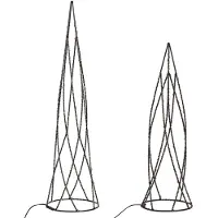 Beliani Weihnachtsdekoration Schwarz Metall 52 / 38 cm mit LED-Beleuchtung zum Aufhängen Aufstellen Tannenbaum 2er Set Deko Adventsdekoration
