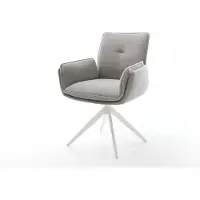 DELIFE Drehstuhl Nela-Flex Strukturstoff Soft Grau Kreuzgestell breit Weiß 360° drehbar Wippfunktion