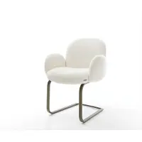 DELIFE Freischwinger Nube-Flex mit Armlehnen Bouclé Soft Beige Freischwinger flach Effektfinish Titan Taschenfederkern