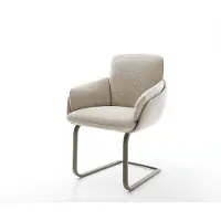 DELIFE Freischwinger Luan-Flex mit Armlehnen Webstoff Soft Beige Freischwinger flach Effektfinish Titan