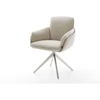 DELIFE Drehstuhl Luan-Flex mit Armlehnen Webstoff Soft Beige Kreuzgestell breit Edelstahl 360° drehbar Wippfunktion