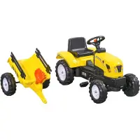 Aosom Trettraktor mit Anhänger Tretauto Traktor ab 3 Jahre Kinder Gelb
