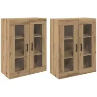 Helloshop26 - Set aus 2 Wandschränken mit Glastüren für effiziente Aufbewahrung 69,5 x 34 x 90 cm Eichenholzoptik 02_0056068