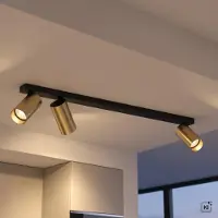 Licht-Erlebnisse Spot Strahler Metall Messing massiv verstellbar in Schwarz GU10 3-flammig länglich Modern