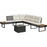 vidaXL 2-tlg. Garten-Sofagarnitur mit Kissen Schwarz Poly Rattan Glas