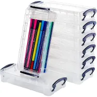 Markenlos 8er Set Stifteboxen aus Kunststoff mit Schnappverschluss, stapelbar und transparent