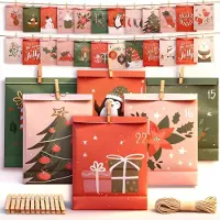 Sonstiges Adventskalender Tüten zum Befüllen 24er Set mit Holzklammern & Bindfaden