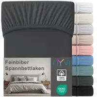 NYVI Feinbiber Spannbettlaken Deluxe für Matratzen bis 25 cm Steghöhe - Extra Warm & Weich, 100% Baumwolle, Bügelfrei, Vorgekrumpft Farbe:Anthrazit;Größe:90x200 cm