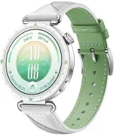 Huawei WATCH GT 7 41 mm, weißes Gehäuse aus Edelstahl, weiß-grünes Lederverbund-Armband