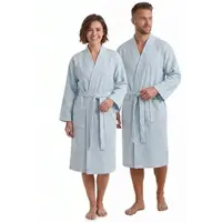 NYVI Bademantel NYVISpa Waffelpique Baumwolle Unisex für Damen & Herren S Hellblau