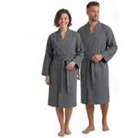 NYVI Bademantel NYVISpa Waffelpique - Unisex Saunamantel für Damen & Herren aus 100% Baumwolle - luftig leichter & atmungsaktiv Farbe:Anthrazit;Größe:S