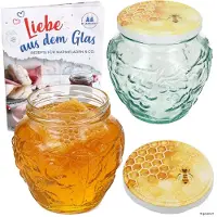 MamboCat 2er Set Frutta Vaso Honigglas 580ml mit Honig Deckel TO82 Rezeptheft Einmachglas