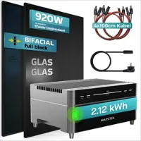 SUNNIVA 920W Balkonkraftwerk mit 2,12 kWh Speicher Marstek Venus A & 800W Wechselrichter, BIFAZIAL FULLBLACK komplett Steckdose, PV Solaranlage Komplettset Solarspeicher, 2x460W N-Type Glas