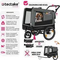 TecTake Hundeanhänger WoofRider 3in1 multifunktional inklusive Reflektoren, Leine und Warnfahne
