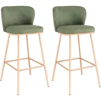Vente-unique 2er-Set Barhocker aus strukturiertem Stoff und Metall in Holzoptik - Grün und Natur - SENORASE