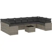 vidaXL 11-tlg. Garten-Sofagarnitur mit Kissen Grau Poly Rattan