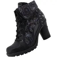 Mustang Stiefelette SHOES "Mode-Stiefel", Damen, Gr. 36, wärmend, schwarz multi, Lederimitat, Textil, Schuhe Stiefelette, Blockabsatz, Schnürboots mit umschlagbarem Kragen