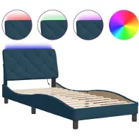 vidaXL Bettgestell mit LED ohne Matratze Blau 90x200 cm Samt