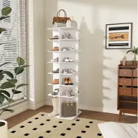 MODFU Schuhregal aus PVC in Weiß, 60x60x184 cm, 7-stöckig, 360° drehbar, mit hohem Boden